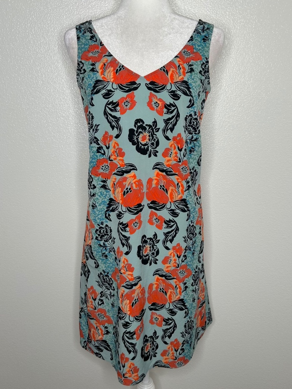 Cabi Womens Maya Teal Floral Sleeveless Tie-Back Mini Dress Size XS Style 5400